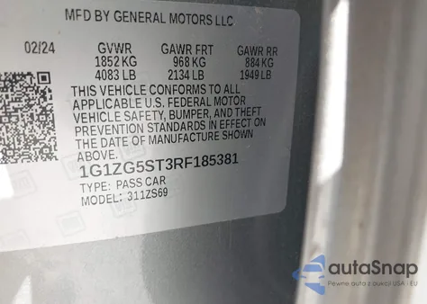 2024 Chevrolet Malibu Fwd Rs from USA, damaged, VIN 1G1ZG5ST3RF185381